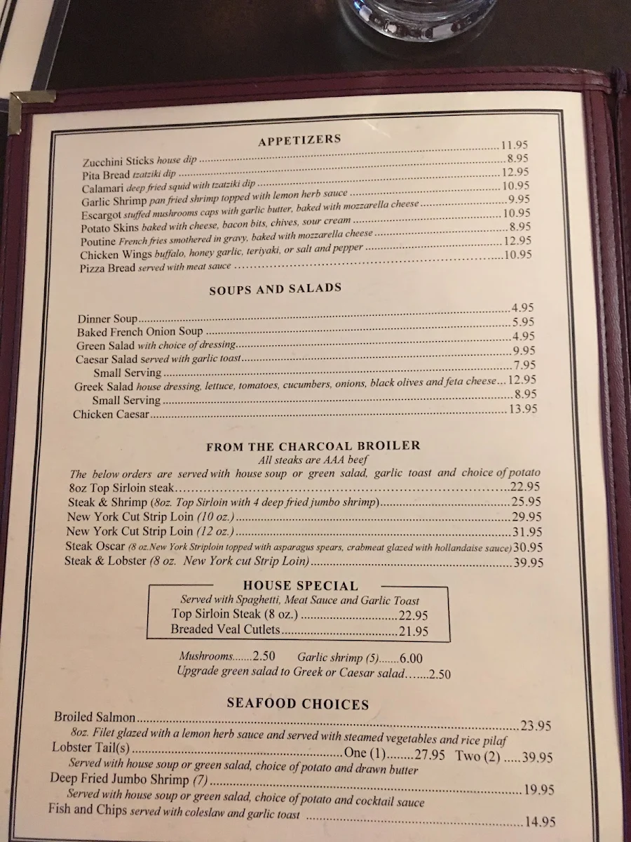 Menu, Astros Restaurant