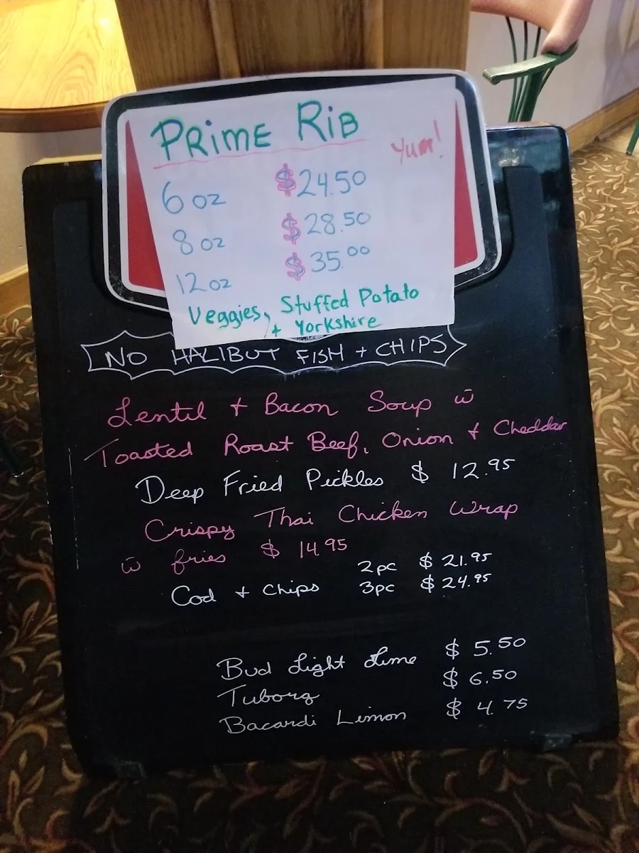 Menu, Back Eddy Pub