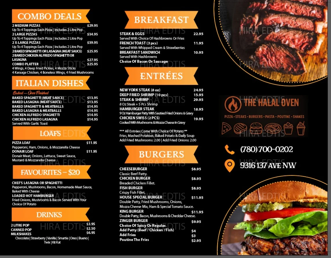 Menu, The Halal Oven