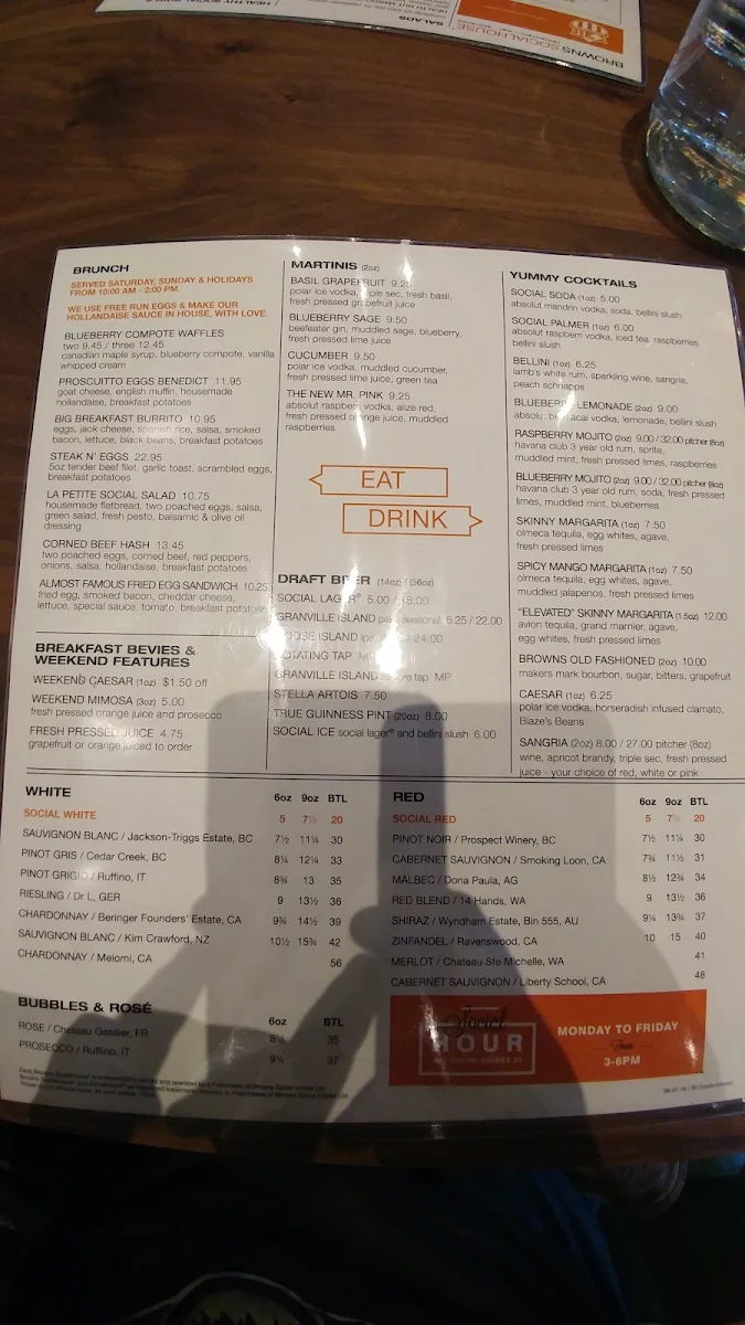 Menu, Browns Socialhouse
