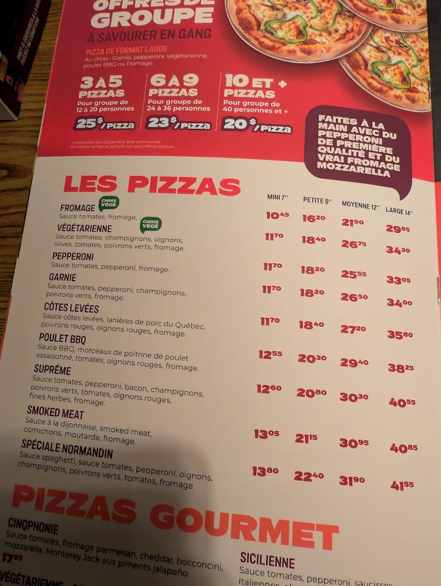 Menu, Restaurant Normandin Sherbrooke
