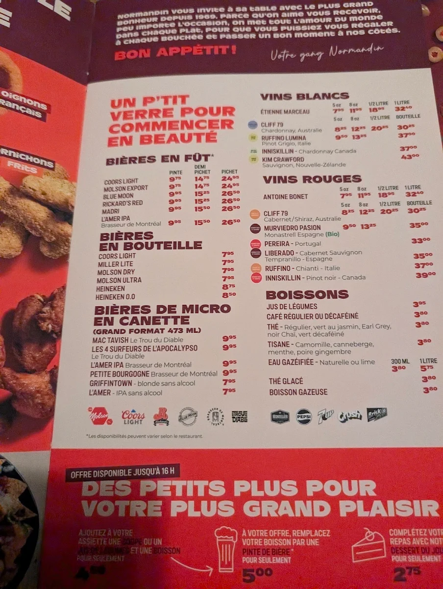 Menu, Restaurant Normandin Sherbrooke