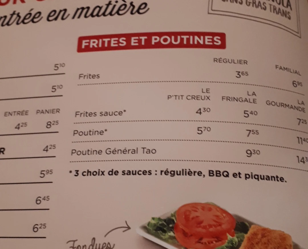 Menu, Restaurant Normandin Sherbrooke