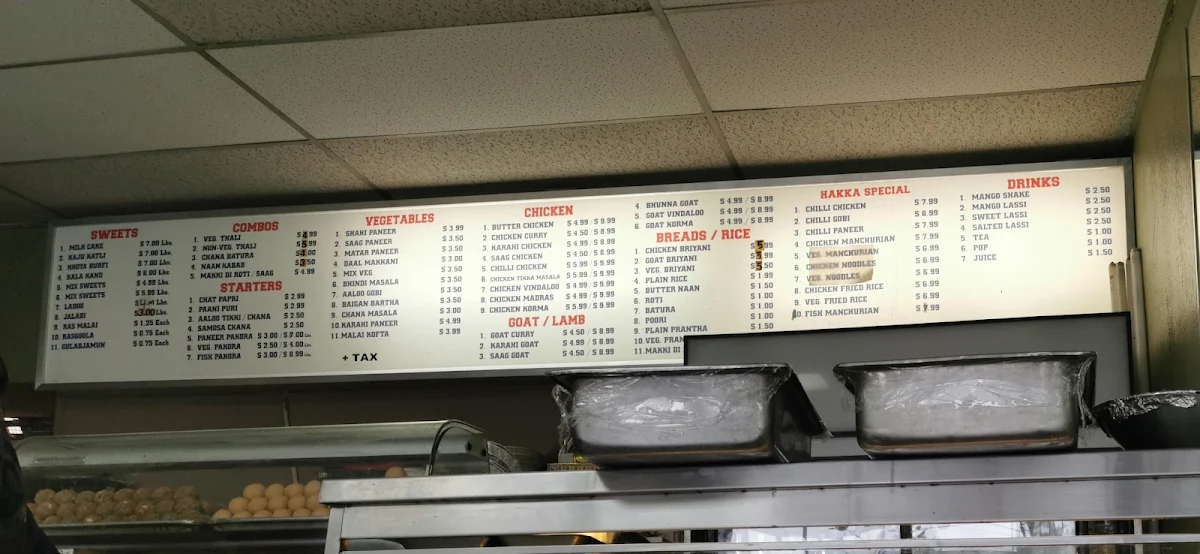 Menu, Asian Sweets & Restaurant