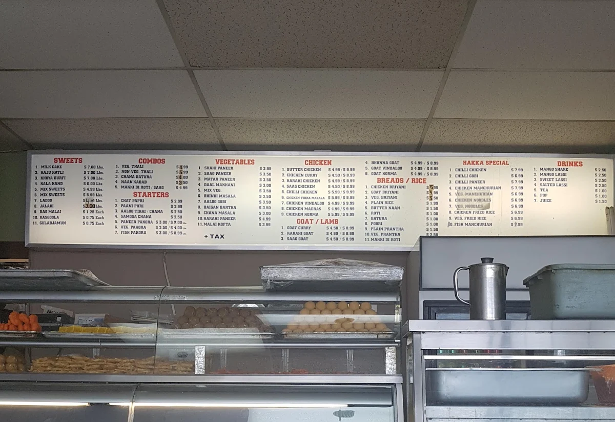 Menu, Asian Sweets & Restaurant
