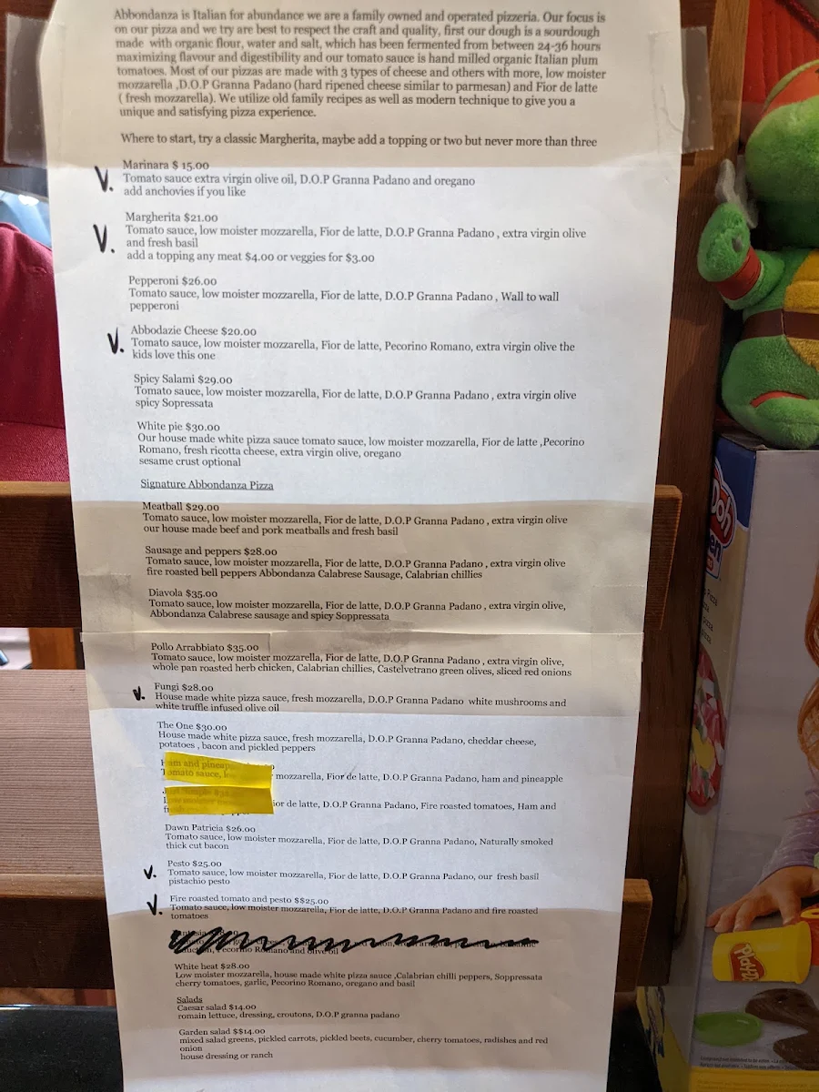 Menu, Abbondanza