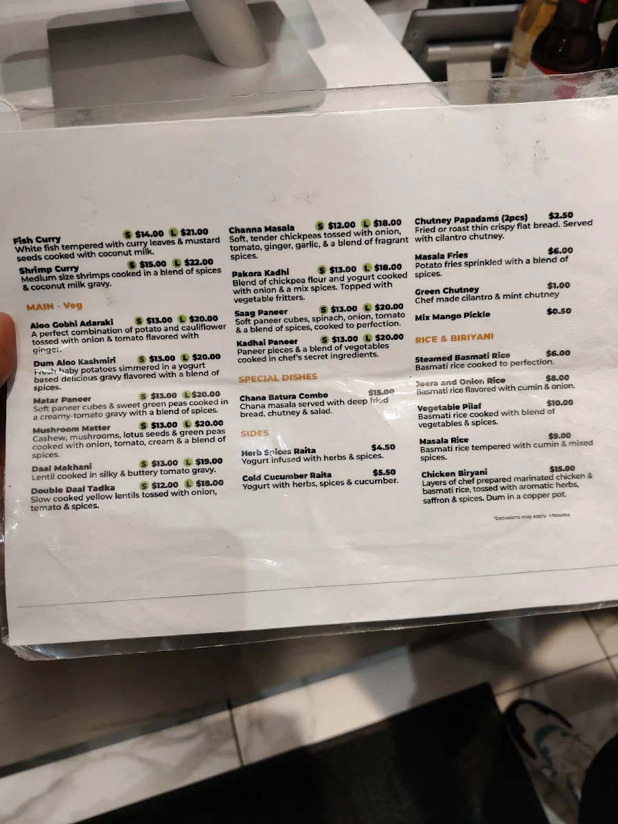 Menu, Nouska