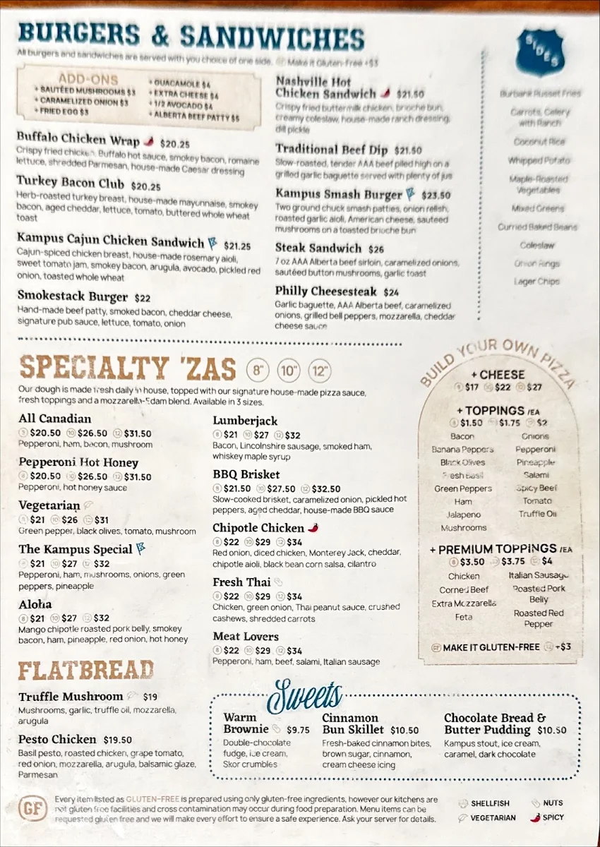 Menu, Kampus Brewing Co.