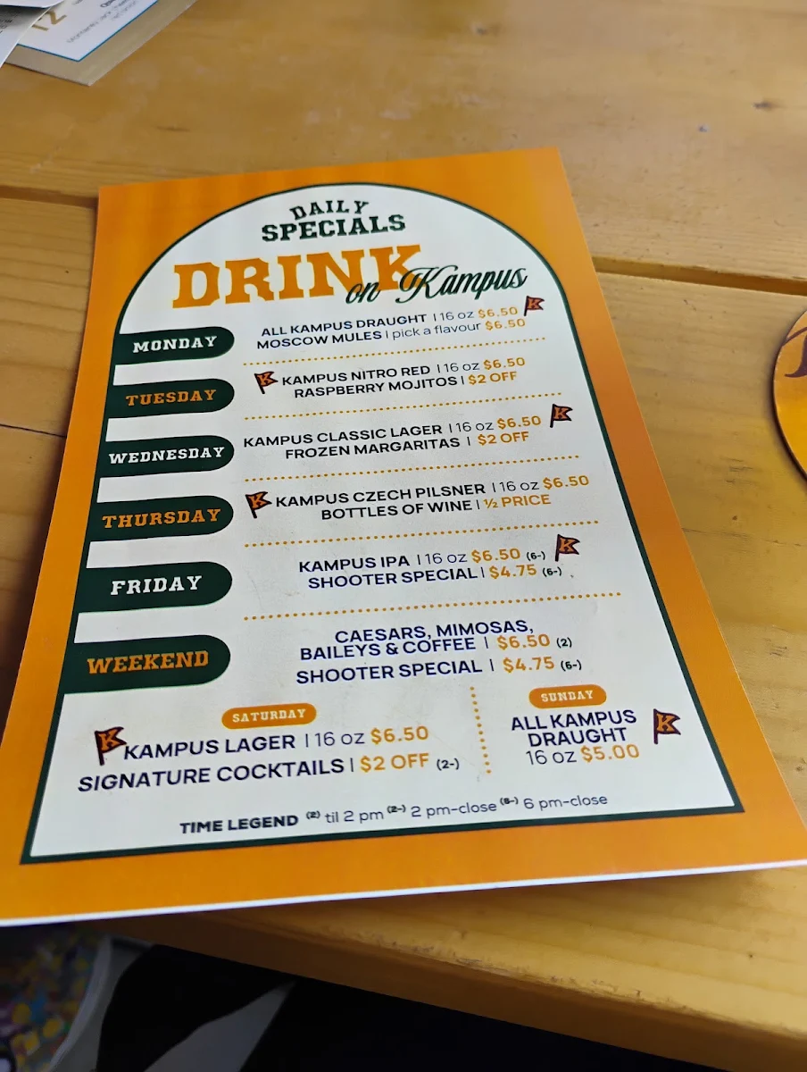 Menu, Kampus Brewing Co.