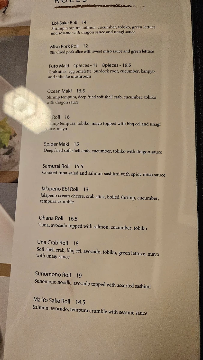Menu, Naru Sushi