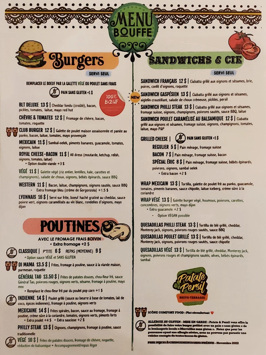 Menu, Patate et Persil