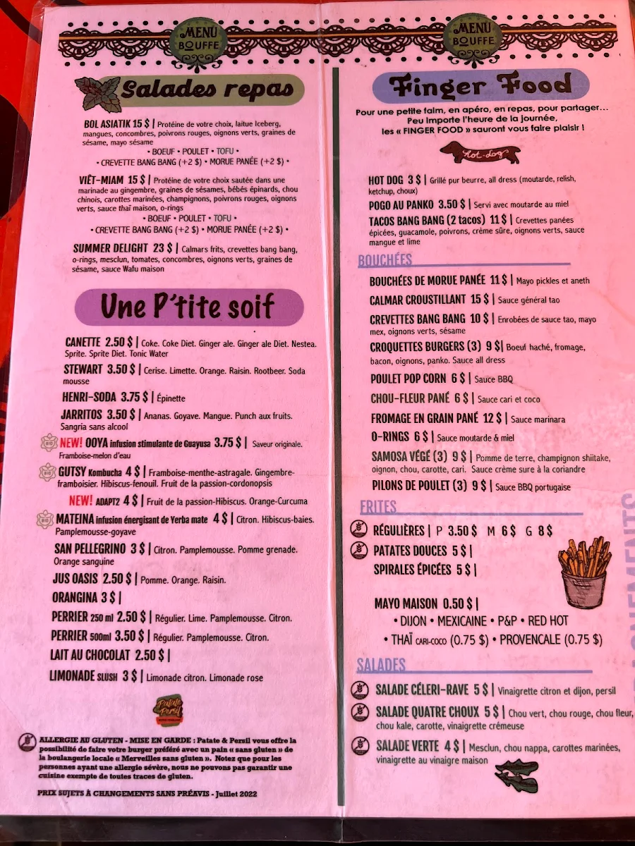 Menu, Patate et Persil