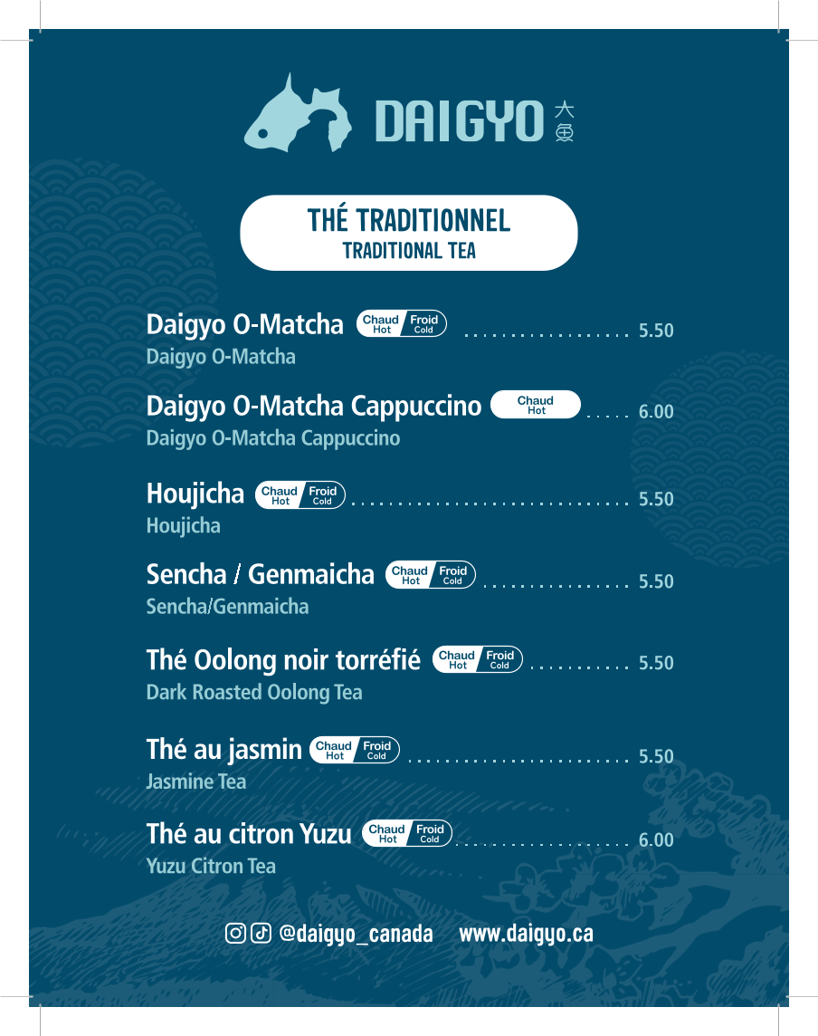 Menu, Daigyo Café St-Laurent
