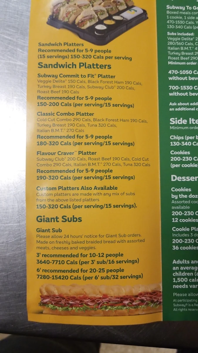 Menu, Subway