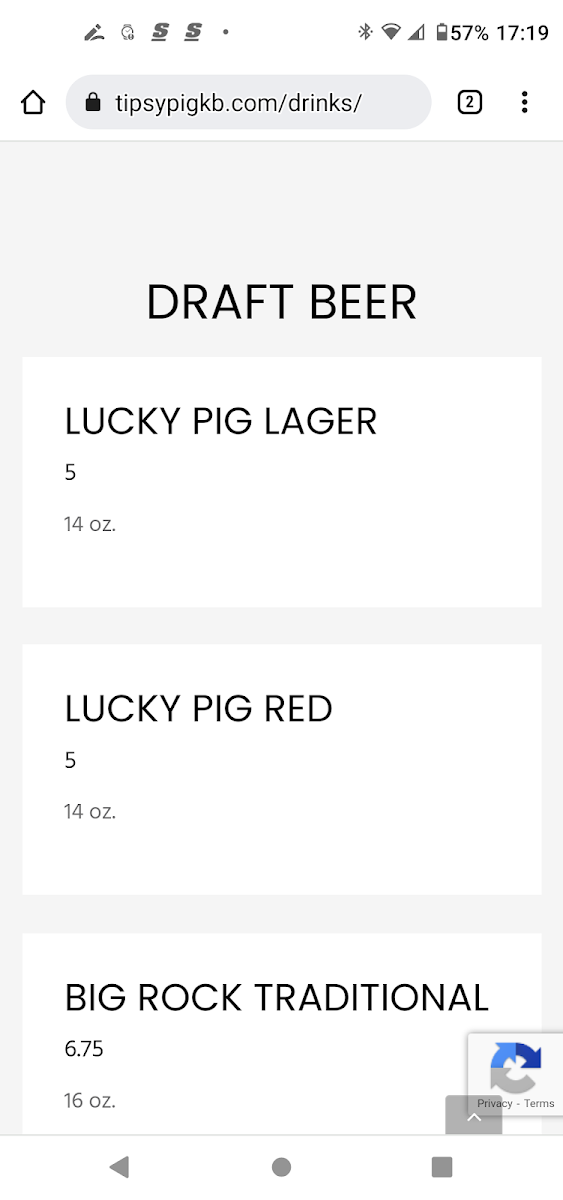 Menu, Tipsy Pig Kitchen + Bar
