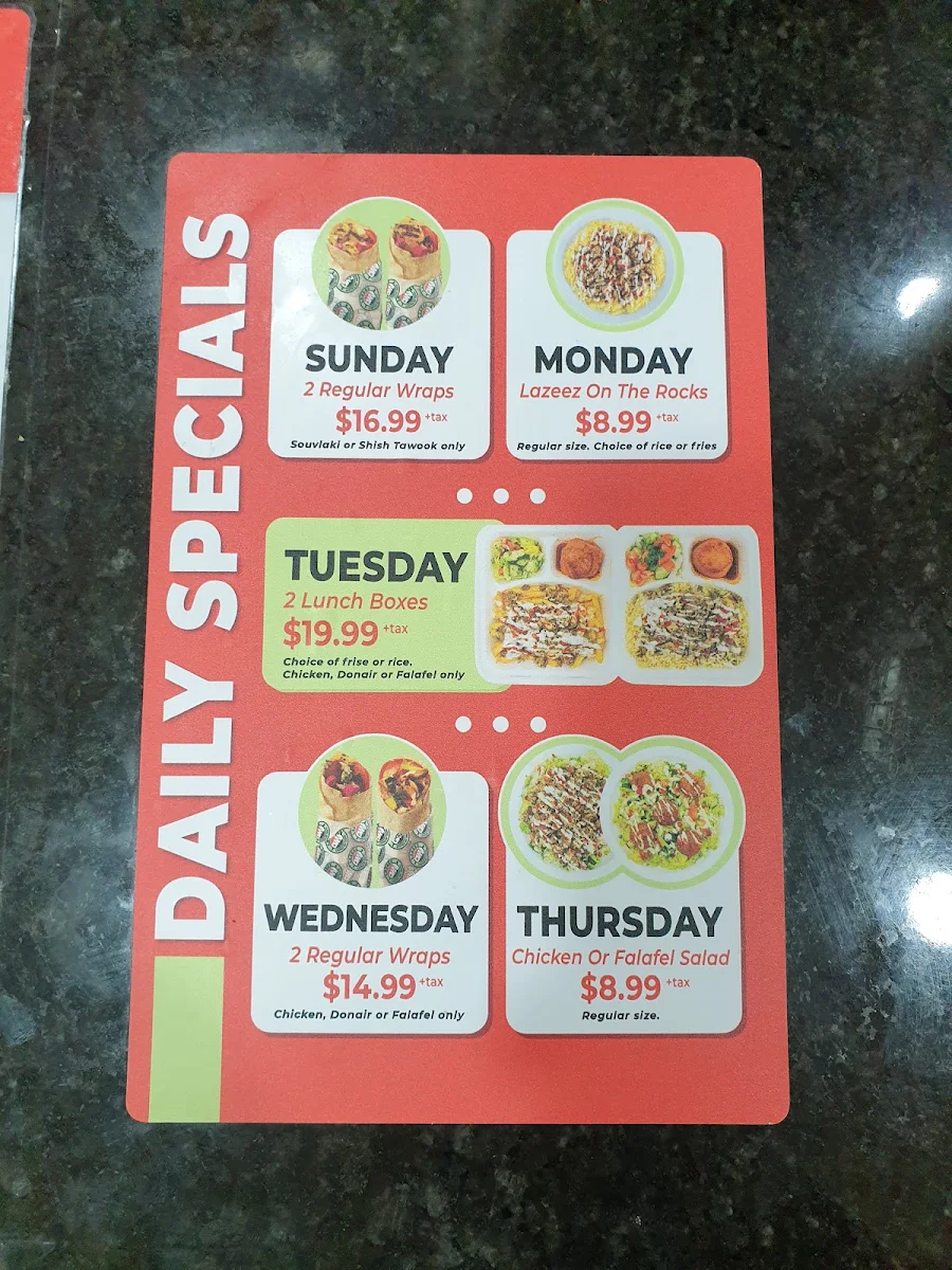 Menu, Lazeez Shawarma
