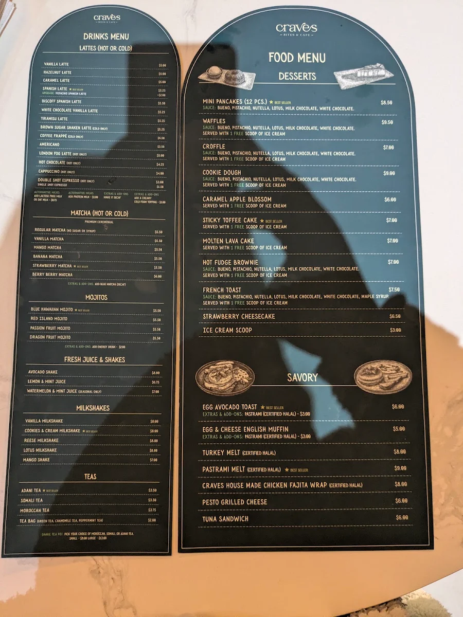 Menu, Craves Bites & Cafe