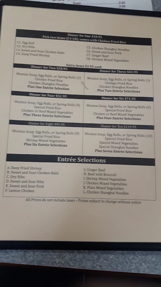 Menu, Mei's Kitchen