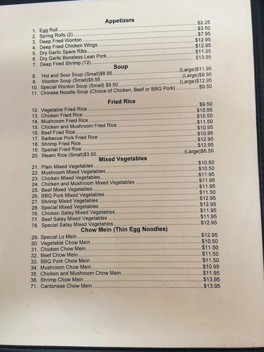 Menu, Mei's Kitchen