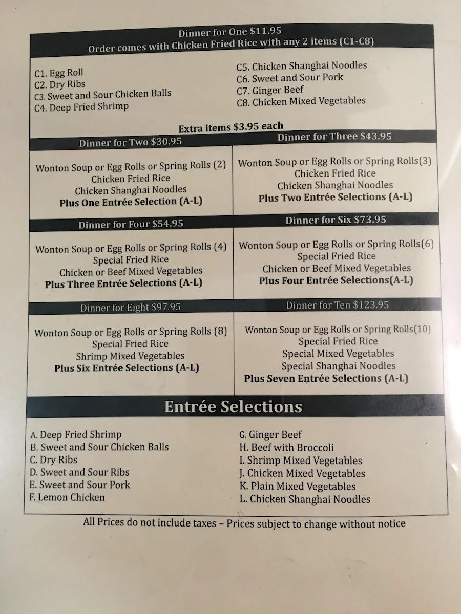 Menu, Mei's Kitchen