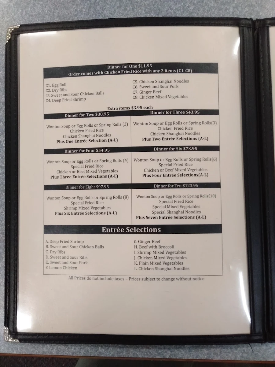 Menu, Mei's Kitchen