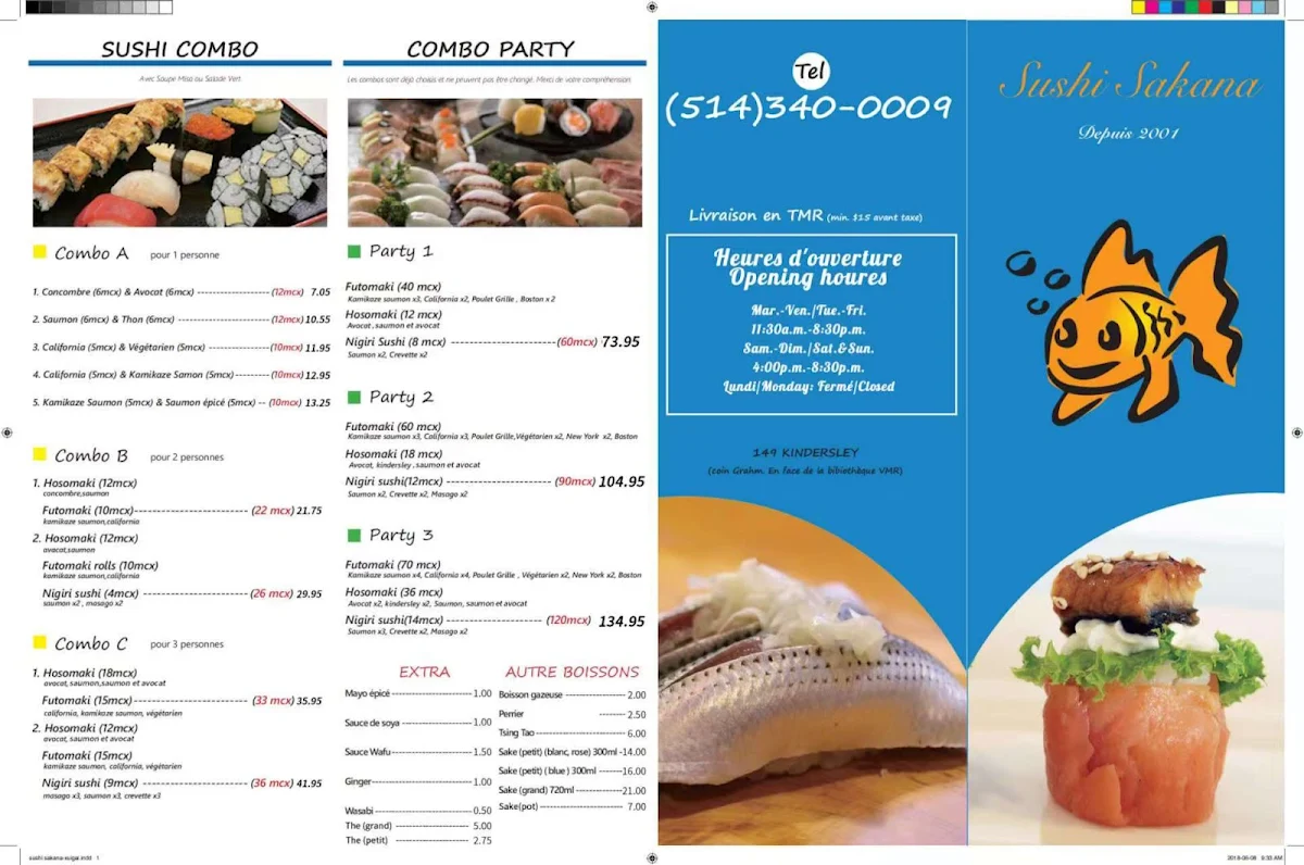 Menu, Sushi Sakana