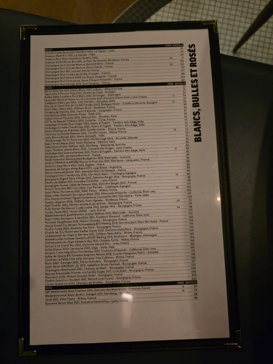 Menu, Chez Lionel - Laval