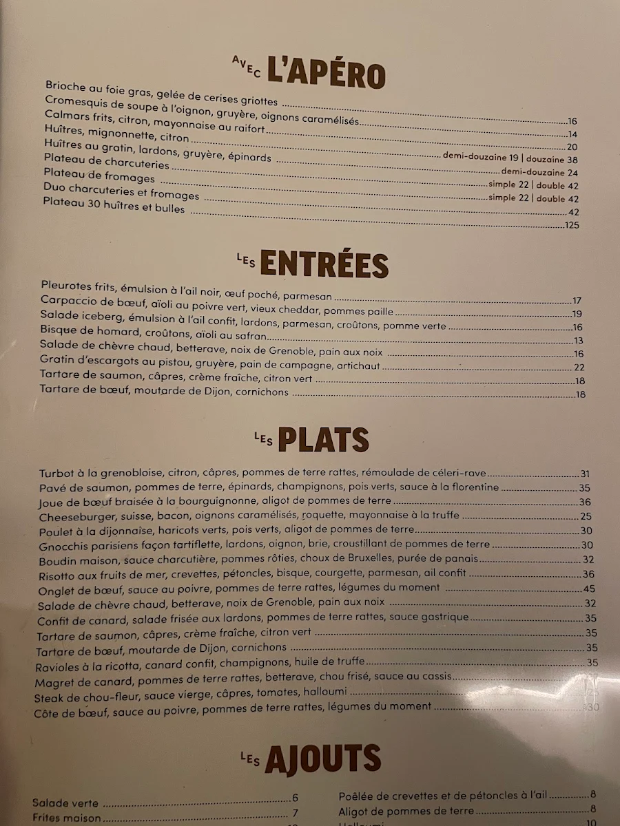 Menu, Chez Lionel - Laval