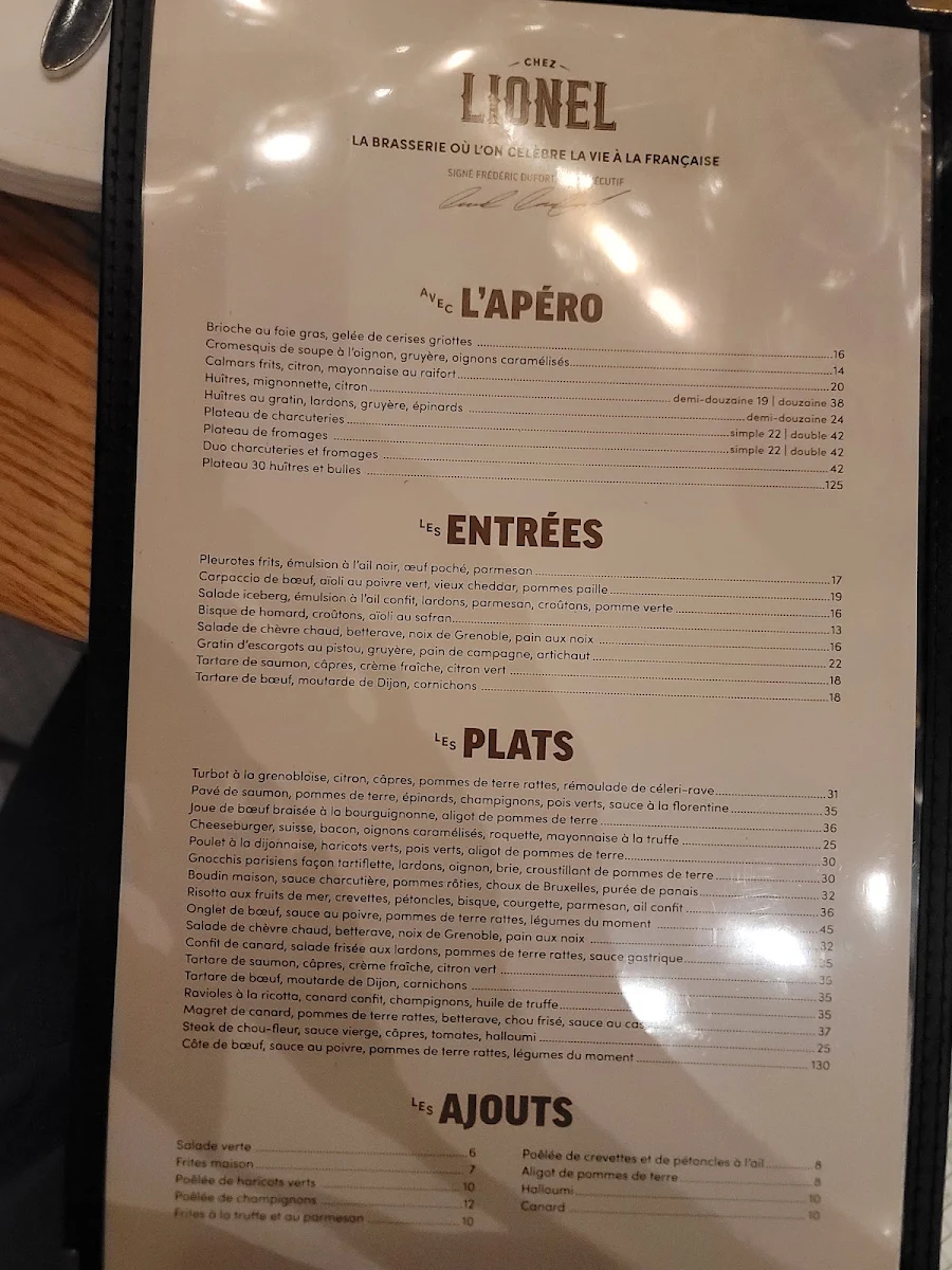 Menu, Chez Lionel - Laval