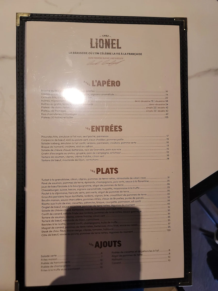 Menu, Chez Lionel - Laval
