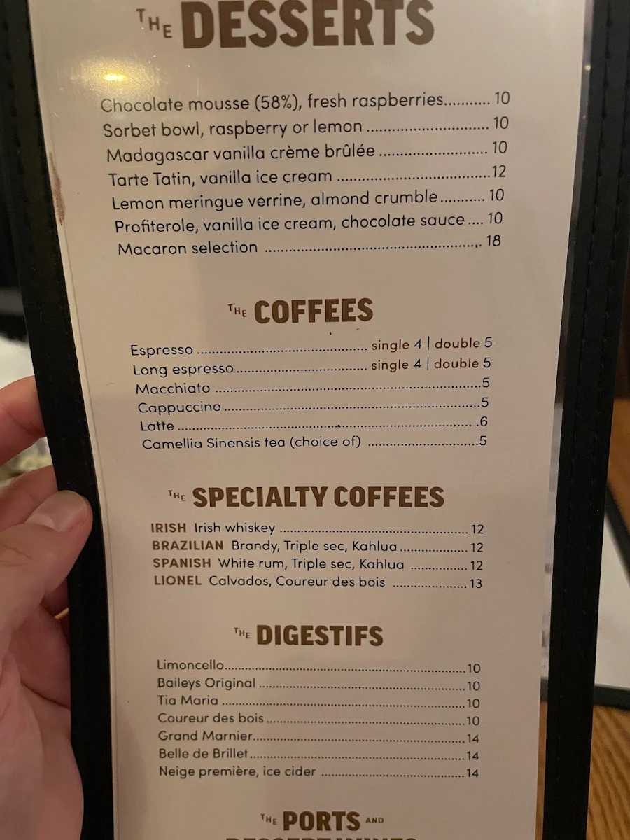 Menu, Chez Lionel - Laval