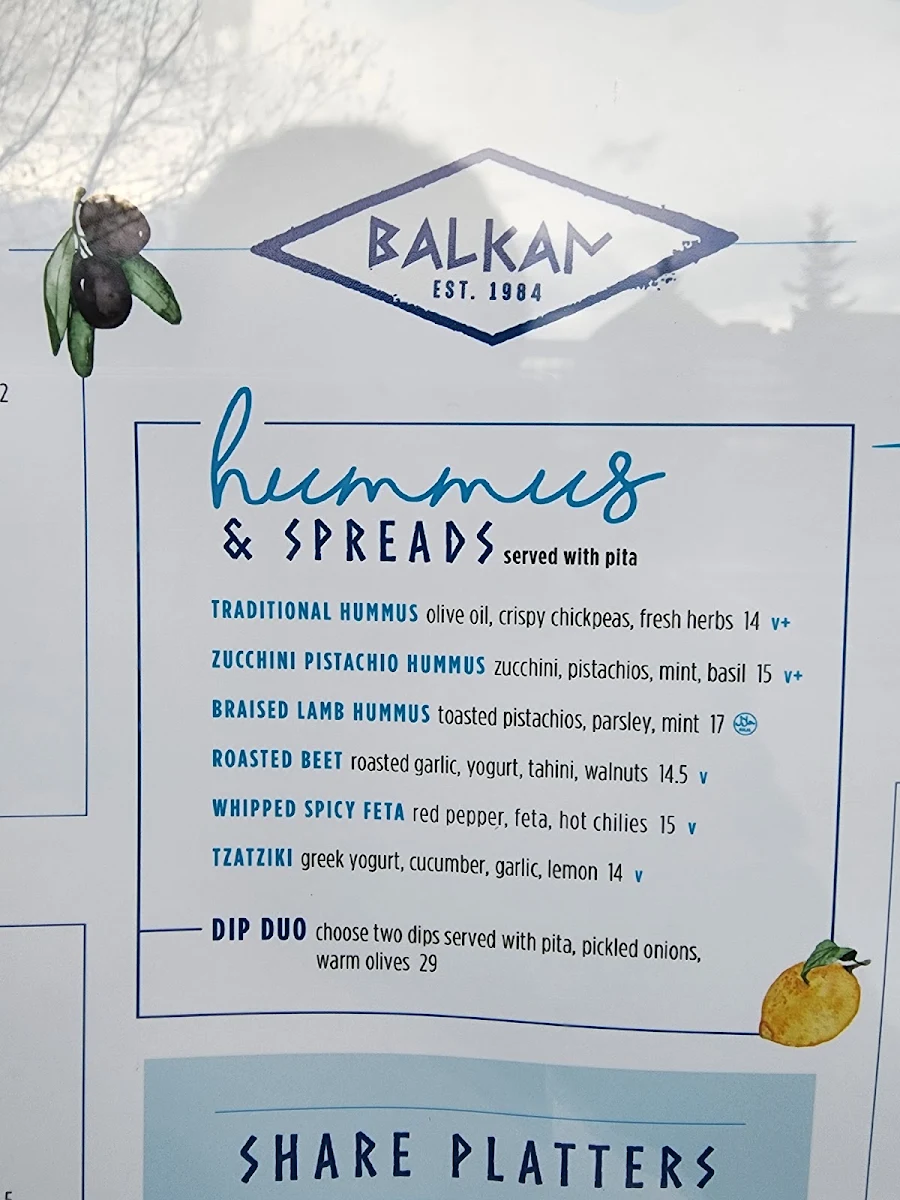 Menu, The Balkan Mediterranean Restaurant