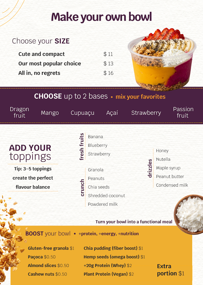 Menu, Tupí Açaí Bowls | 124st