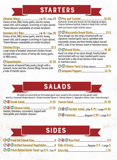 Menu, Santa Lucia Pizza