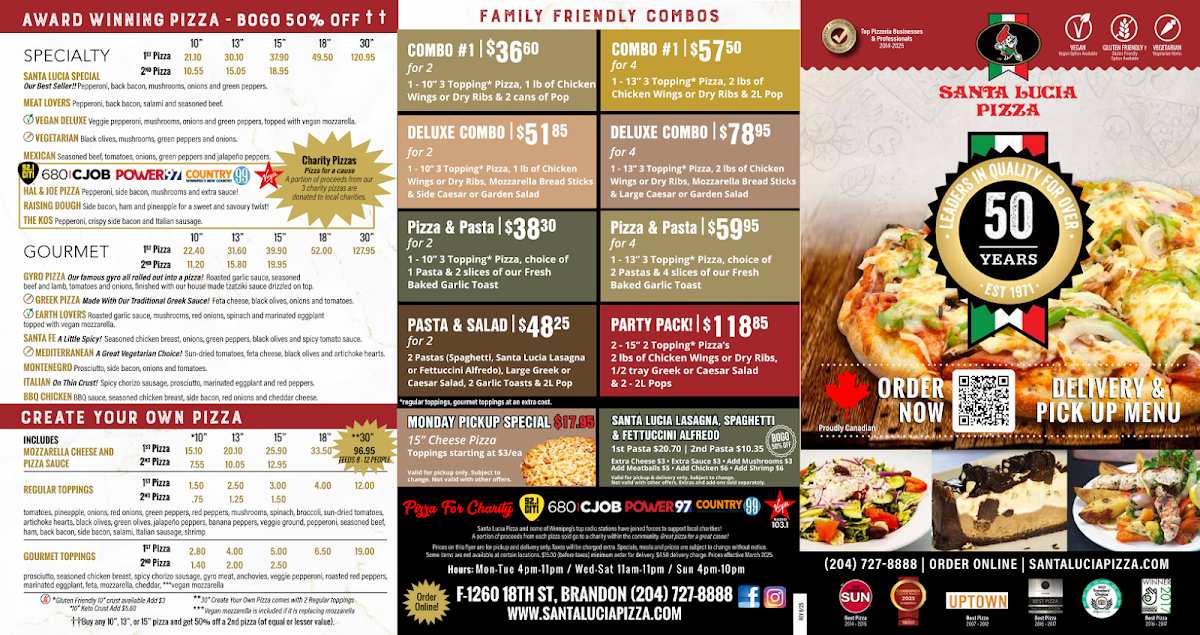 Menu, Santa Lucia Pizza