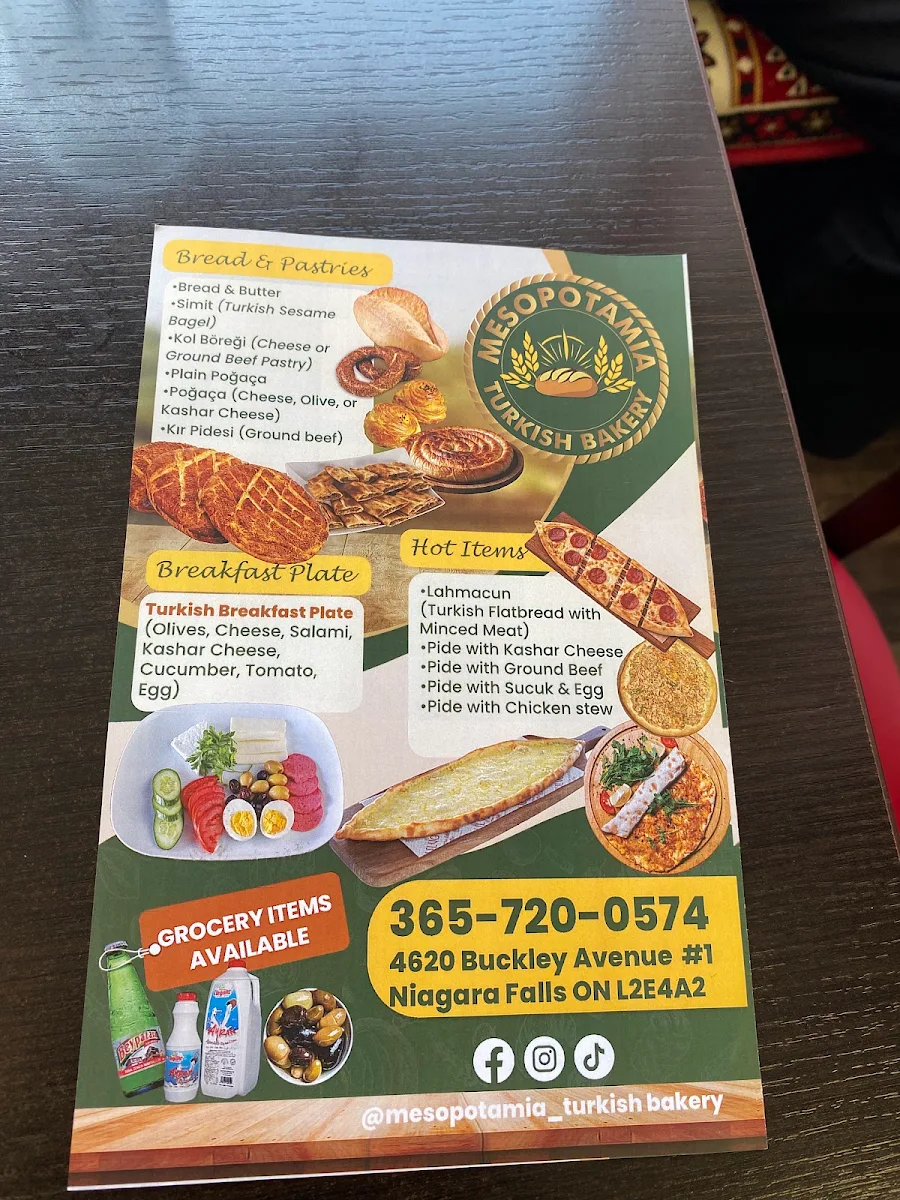 Menu, Mesopotamia Turkish Bakery