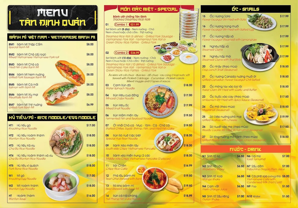 Menu, TÂN ĐỊNH QUÁN RESTAURANT