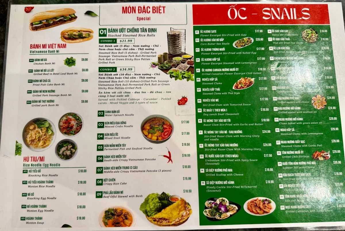 Menu, TÂN ĐỊNH QUÁN RESTAURANT