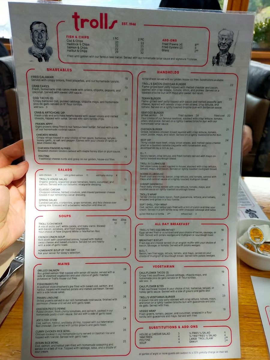 Menu, Troll's Restaurant