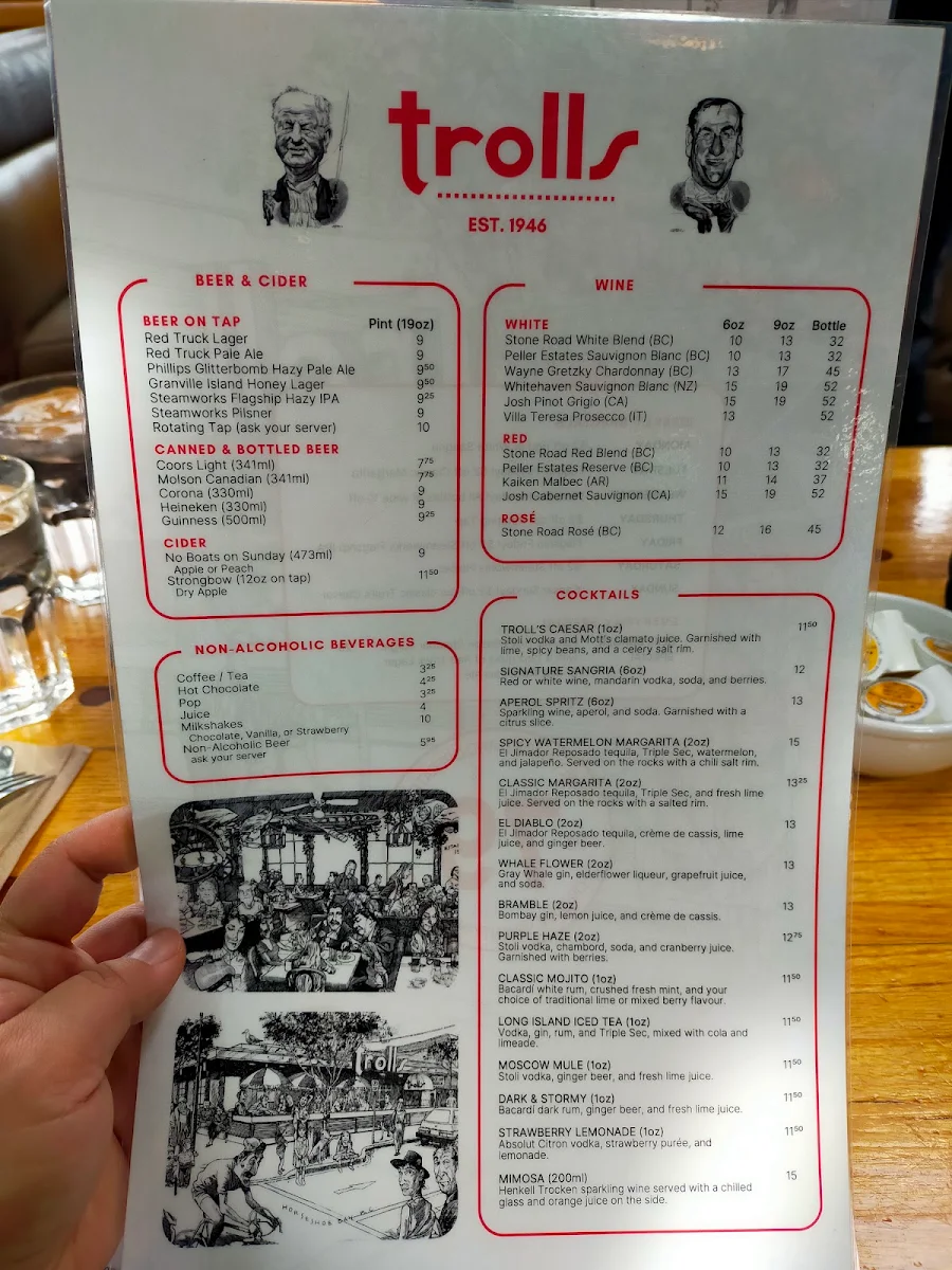 Menu, Troll's Restaurant