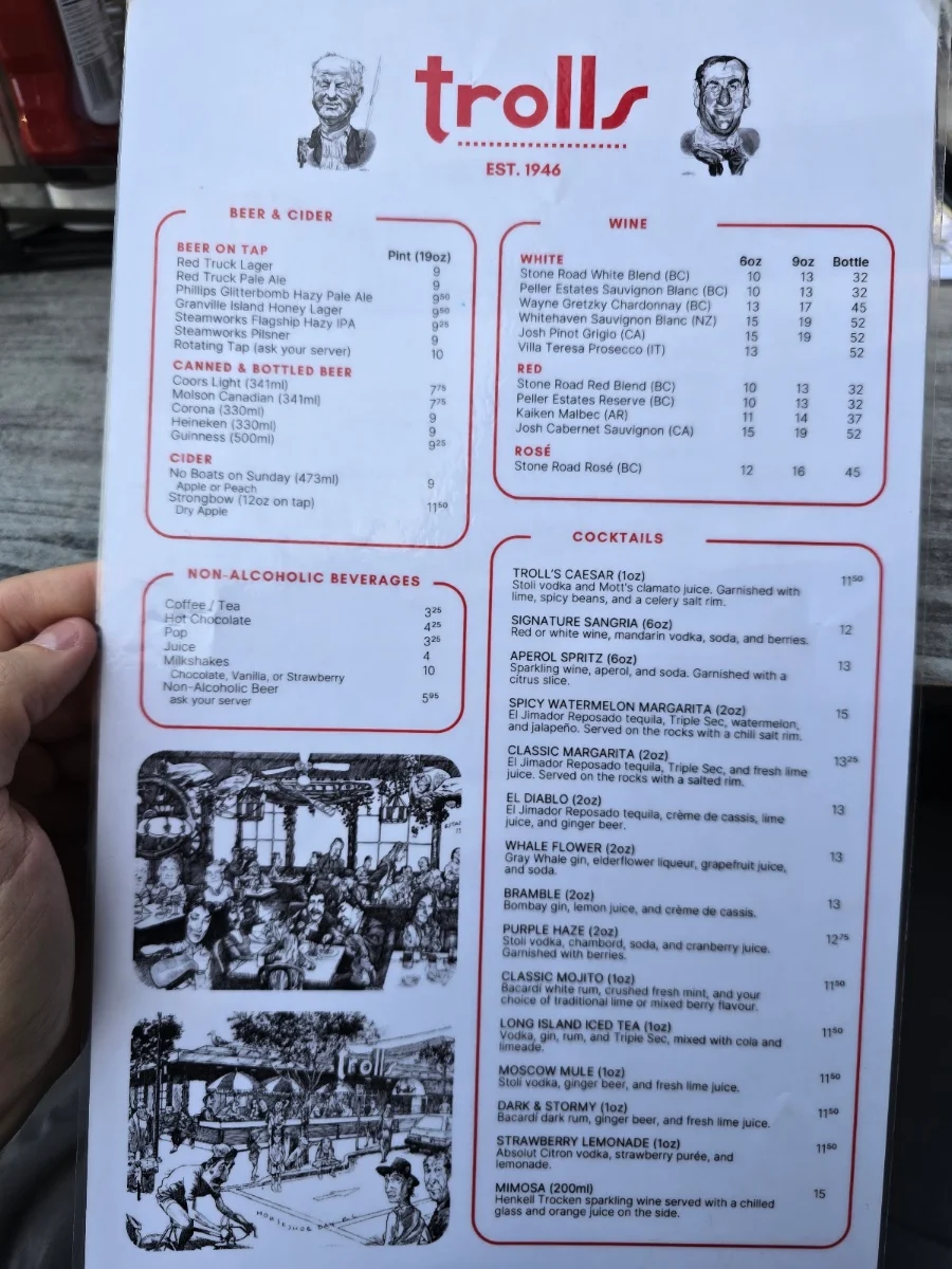 Menu, Troll's Restaurant