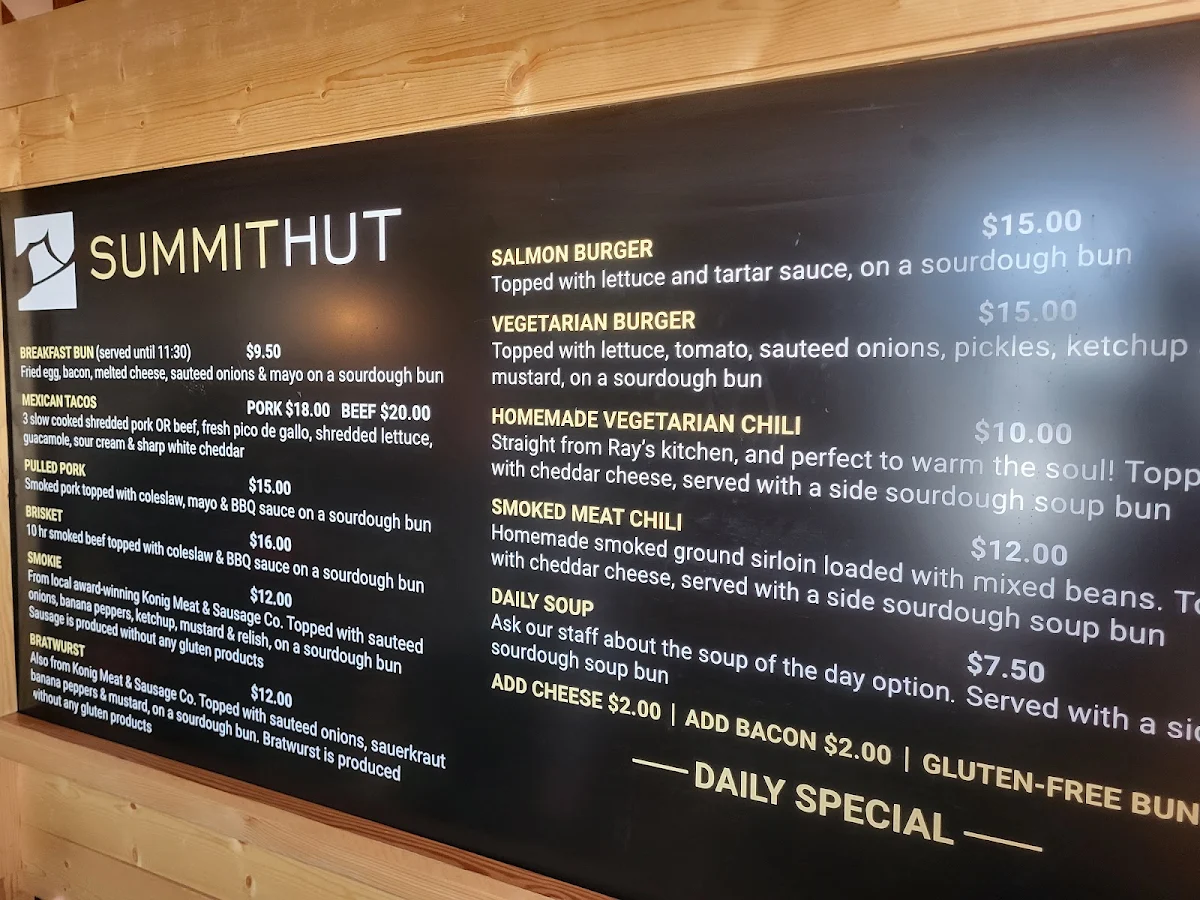 Menu, Summit Hut