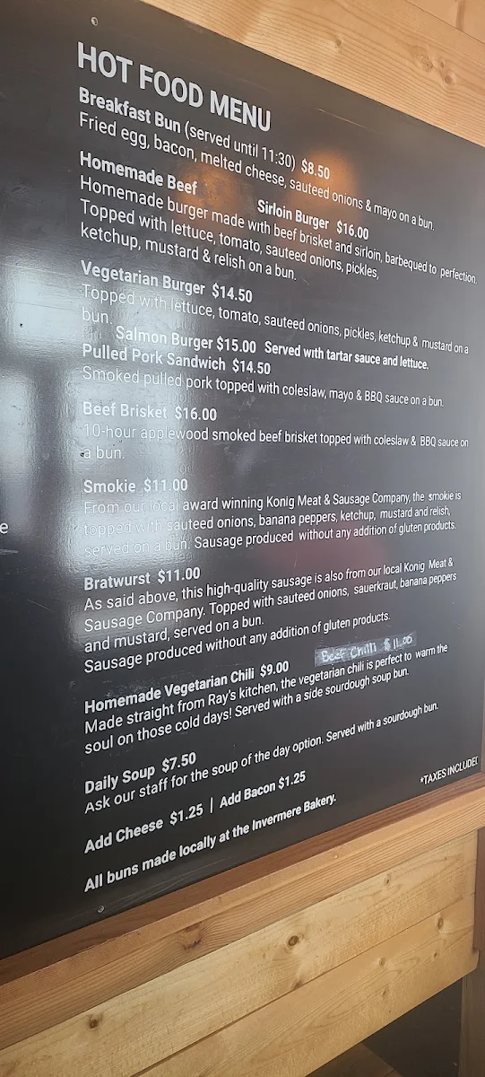 Menu, Summit Hut