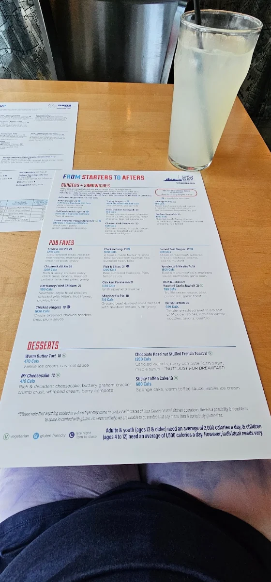 Menu, Firkin on the Bay