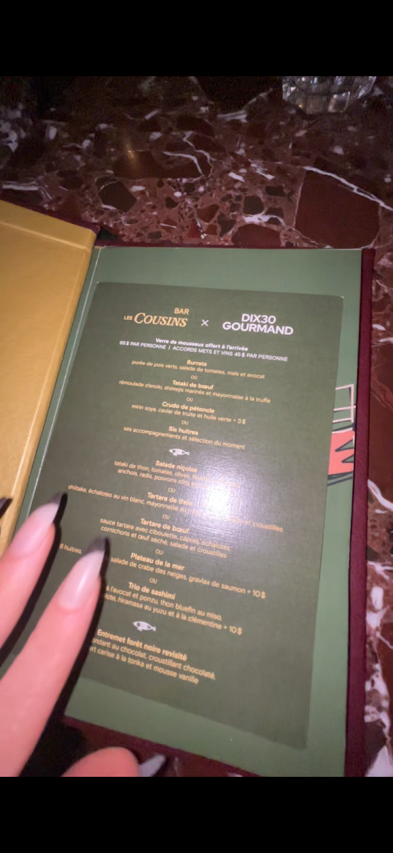 Menu, Bar Les Cousins