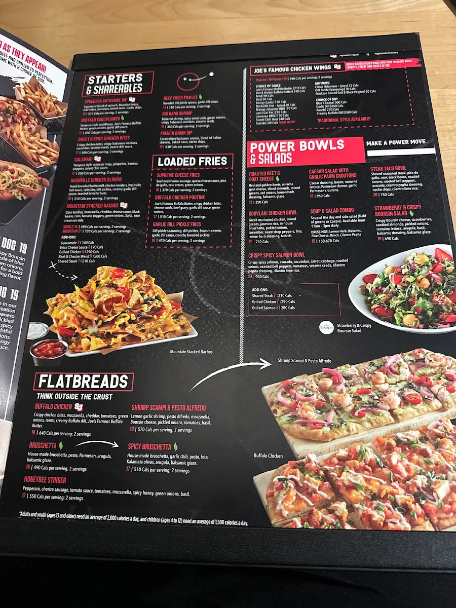 Menu, Shoeless Joe's Sports Grill