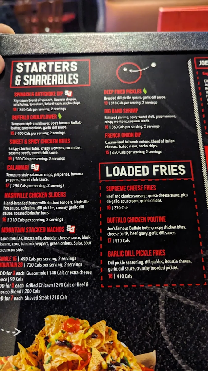 Menu, Shoeless Joe's Sports Grill