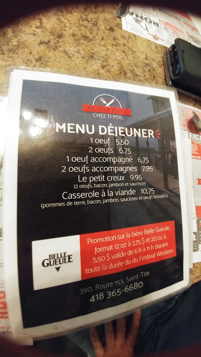 Menu, Restaurant Chez Ti-Poil