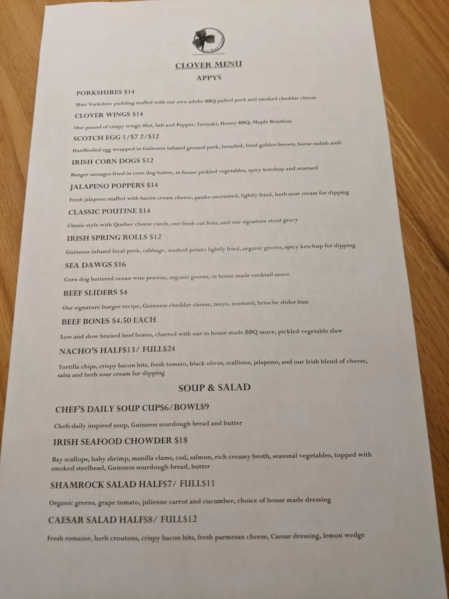 Menu, The Black Clover