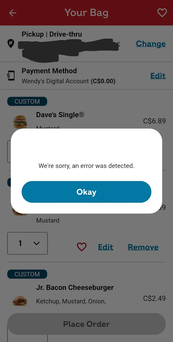 Menu, Wendy's
